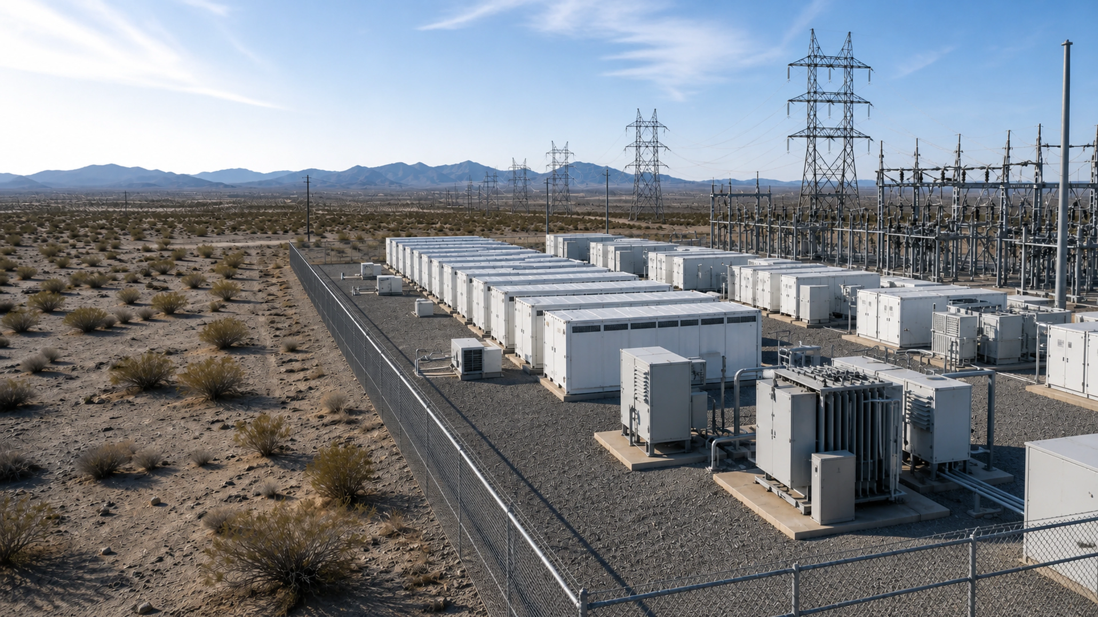 Grid-scale battery storage facility beside an Arizona substation